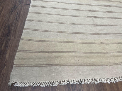 New Turkish Kilim Rug 5x8 Flatweave Wool Carpet Hand Woven Bohemian Contemporary Striped Gray Taupe