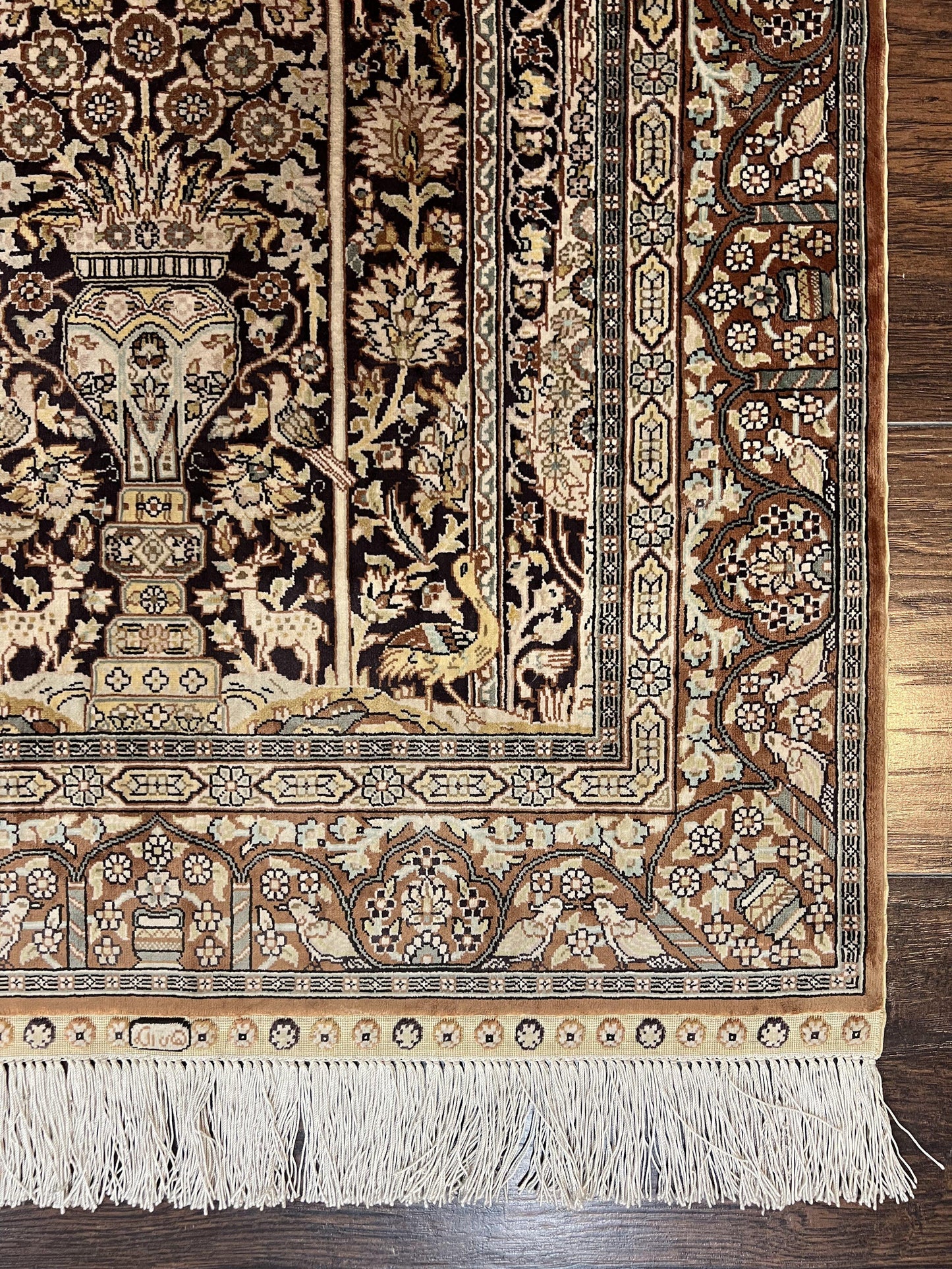 Turkish Hereke Silk Rug 2x3 Floral Vase Tree Of Life Birds Vintage Carpet