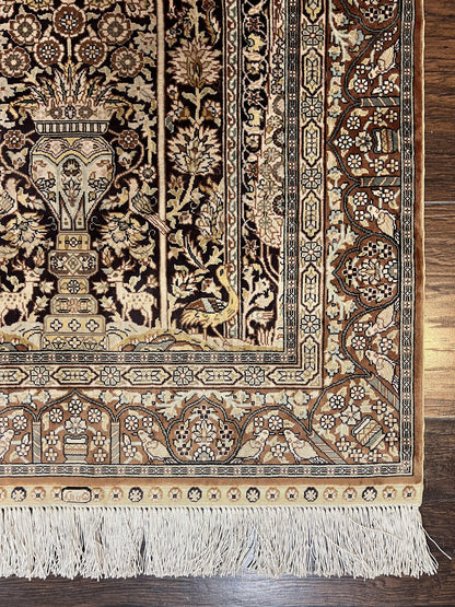 Turkish Hereke Silk Rug 2x3 Floral Vase Tree Of Life Birds Vintage Carpet