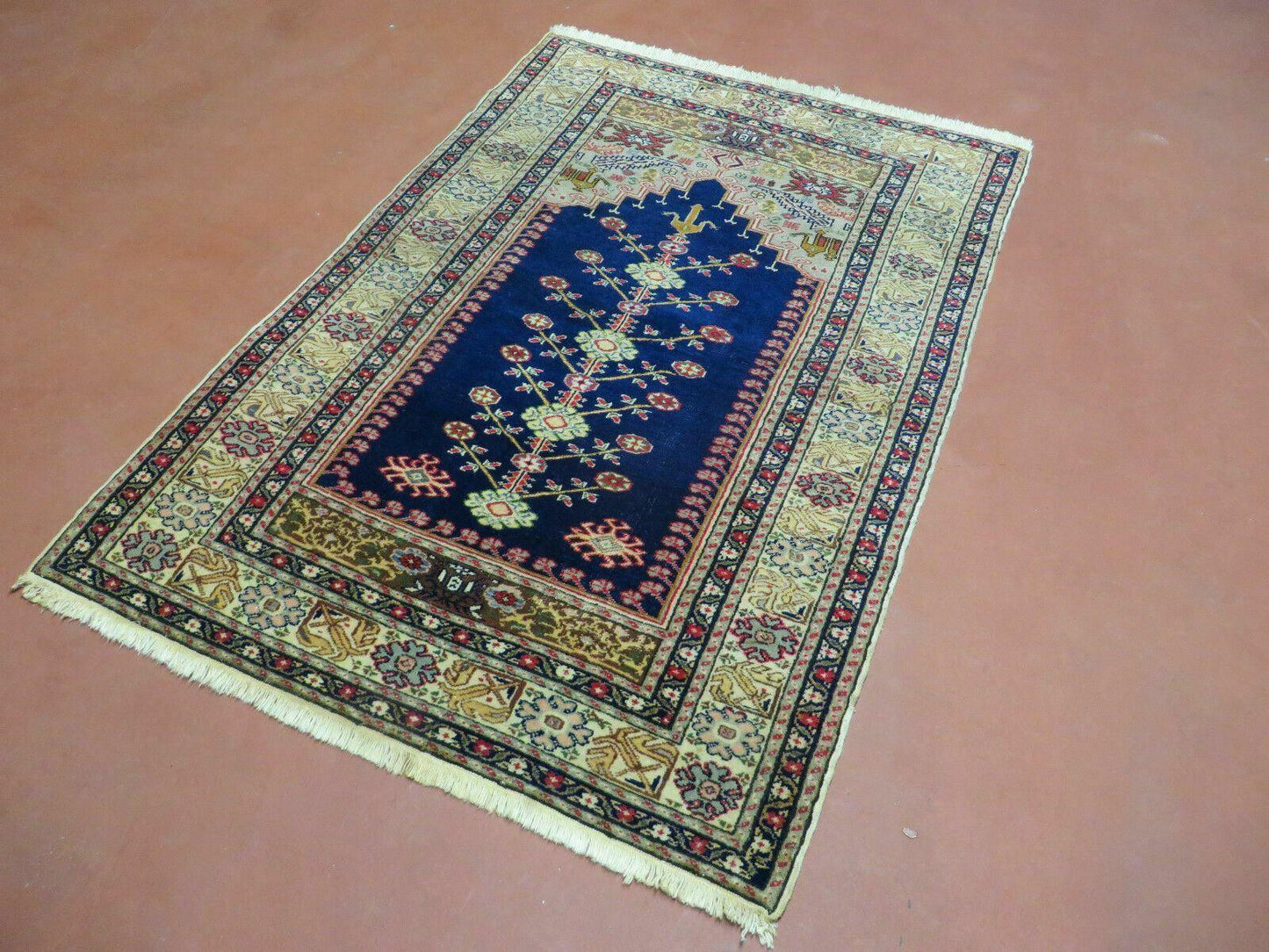 Handmade Turkish Prayer Rug Wool Semi Antique 1940s Vintage 35 By 50 Inch