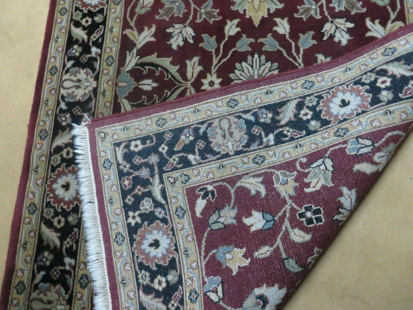 Handmade Wool Rug Indian Agra Pattern Hand Knotted 4x6 Vintage 1970s