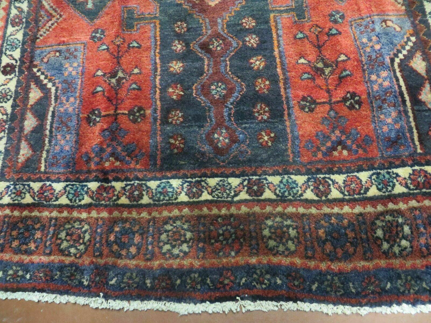 Antique Handmade Turkish Tribal Rug 4 by 9 Feet Wool Oriental Geometric Design