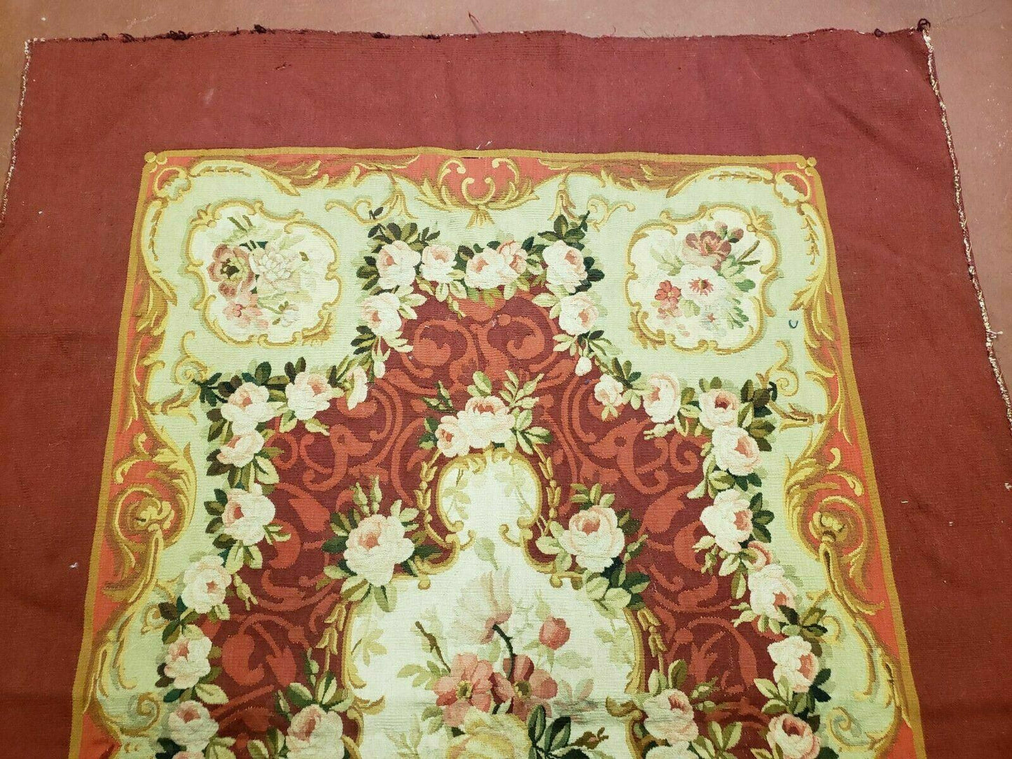 Antique French Aubusson Rug Savonnerie Needlepoint 3x5 Handmade Includes Free Padding