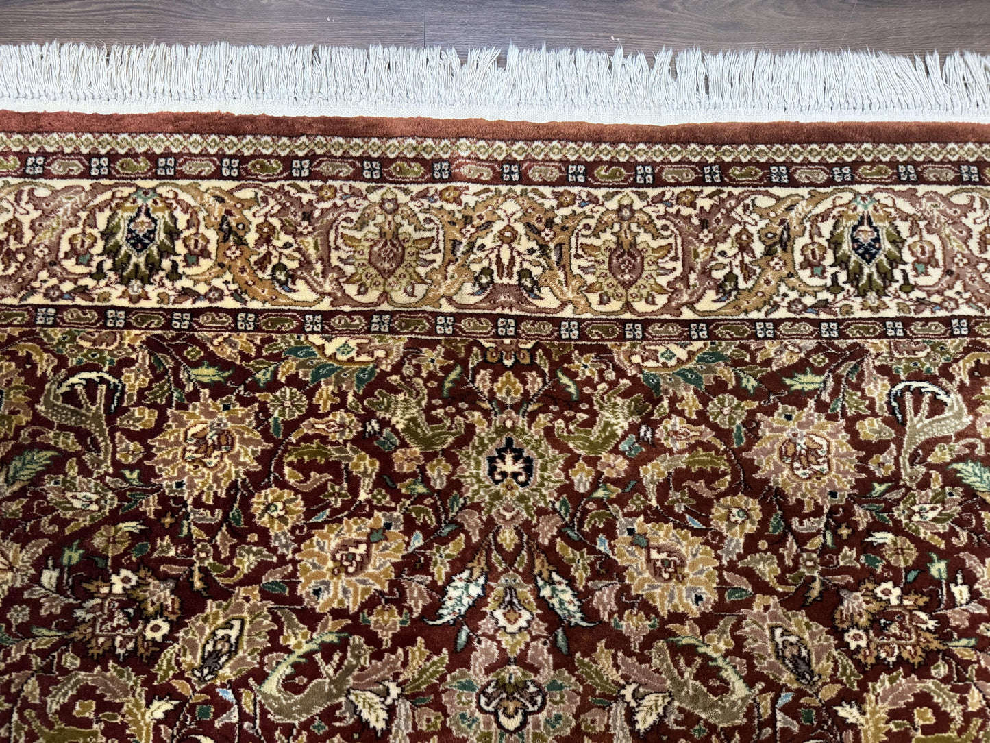 Tree Of Life Kashmiri Rug 6x9 Indian Wool Hand Knotted Rust Red Cream Animal Pictorials