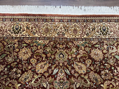 Tree Of Life Kashmiri Rug 6x9 Indian Wool Hand Knotted Rust Red Cream Animal Pictorials