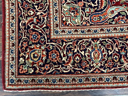 Persian Kashan Rug 4x7 Red Navy Floral Antique Carpet Elegant Medallion Design