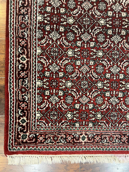 Indo Persian Runner Rug 2.7 x 8, Wool Hand Knotted Vintage Carpet, Red Black, Herati Allover Pattern, Oriental Runner, Rug for Hallway