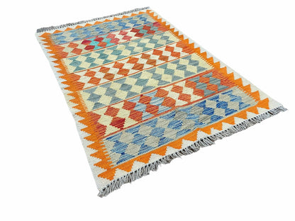 Small Chobi Kilim Rug 3x4 Colorful Diamond Kilim Small Turkish Multicolor Kilim with Diamond Pattern Wool Flatweave Nice