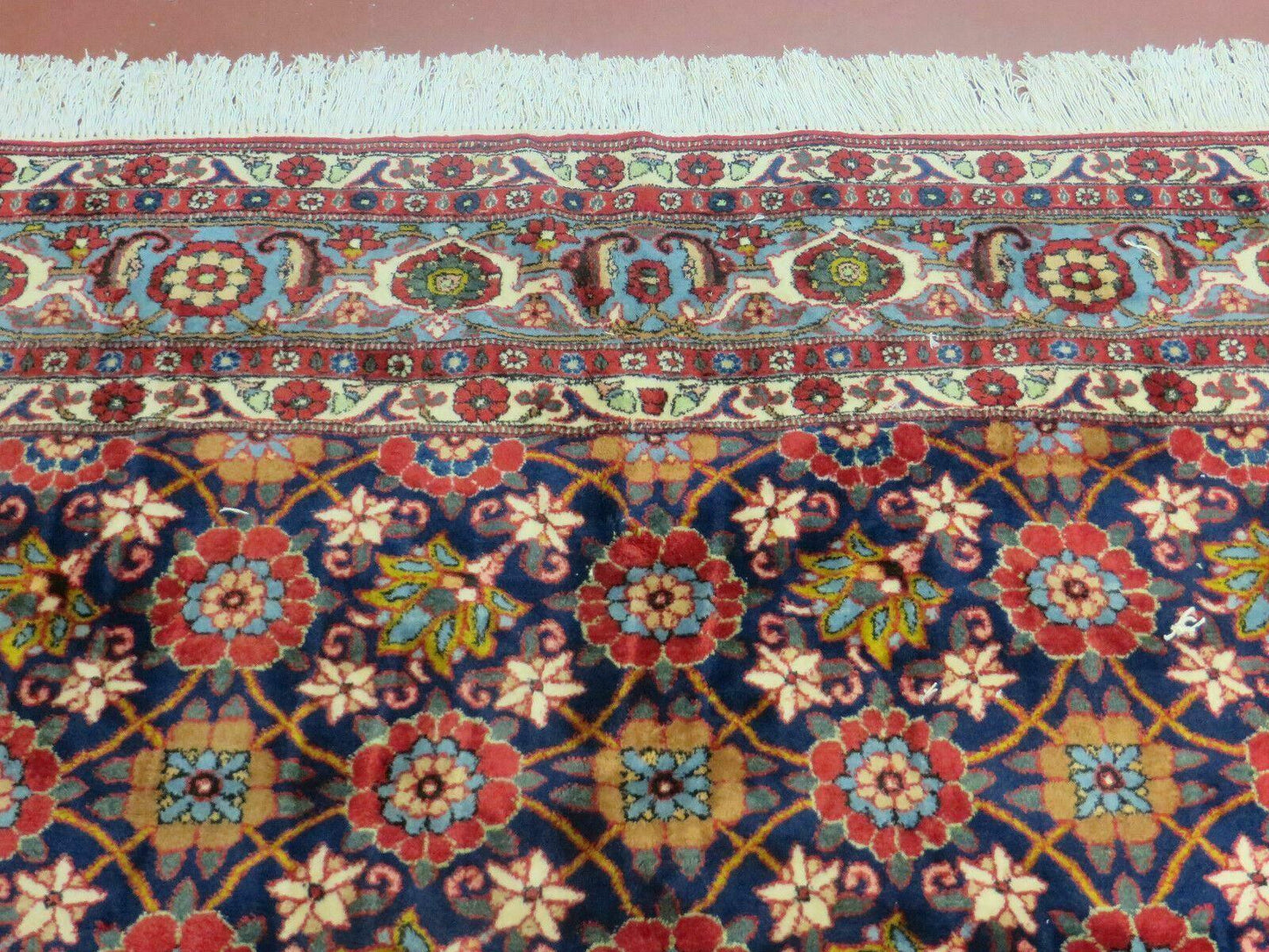 Navy Blue Antique Persian Rug 7x11, Veramin Mina Khani Repeated Allover Pattern, Vintage Authentic Hand Knotted Handmade Wool Room Sized Carpet