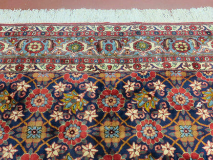 Navy Blue Antique Persian Rug 7x11, Veramin Mina Khani Repeated Allover Pattern, Vintage Authentic Hand Knotted Handmade Wool Room Sized Carpet