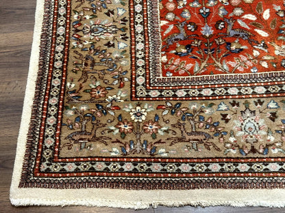 Persian Tabriz Rug 6x10, Burnt Orange and Tan, Animal Pictorials, Deer, Floral, Taba Tabae Carpet
