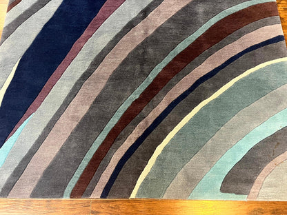 Modern Nepali Handmade Wool Rug 6x8 Abstract Blues Gray Mauve