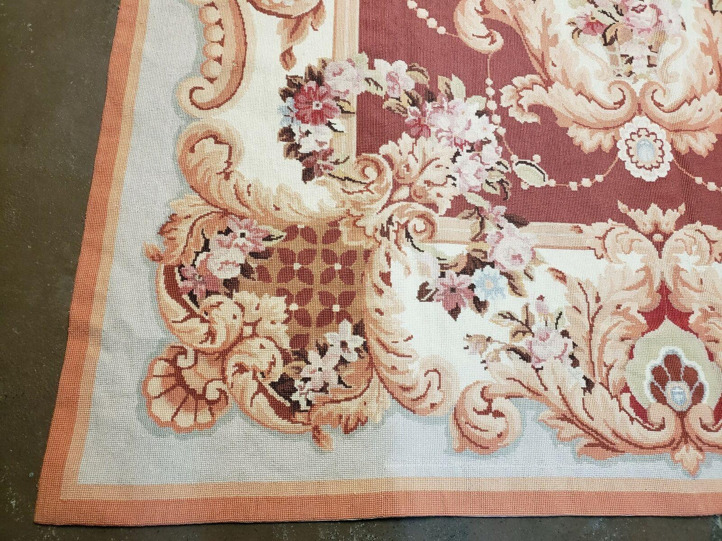 Vintage Chinese Needlepoint Wool Rug Flat Weave 6 By 9 Ft Handmade 1980s
