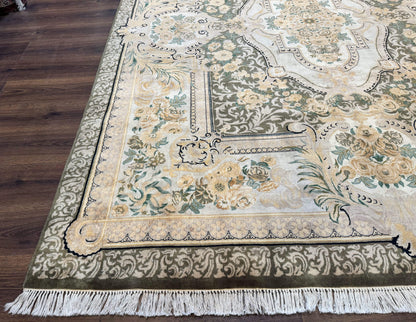 Aubusson Rug 8x10 Hand Knotted Wool Floral Savonnerie Design