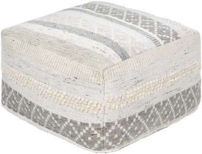 Geyser Woven Cotton Pouf In White And Gray For Living Room