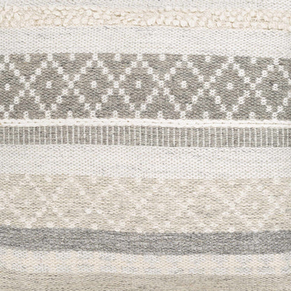 Geyser Woven Cotton Pouf In White And Gray For Living Room