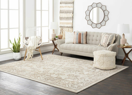 Aveley Beige Cotton Knitted Pouf Handwoven Footrest And Accent Seating For Living Rooms