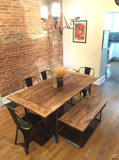 Rustic Industrial Maple Dining Table With Handmade Metal Legs