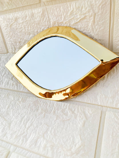 a close up of a mirror on a wall