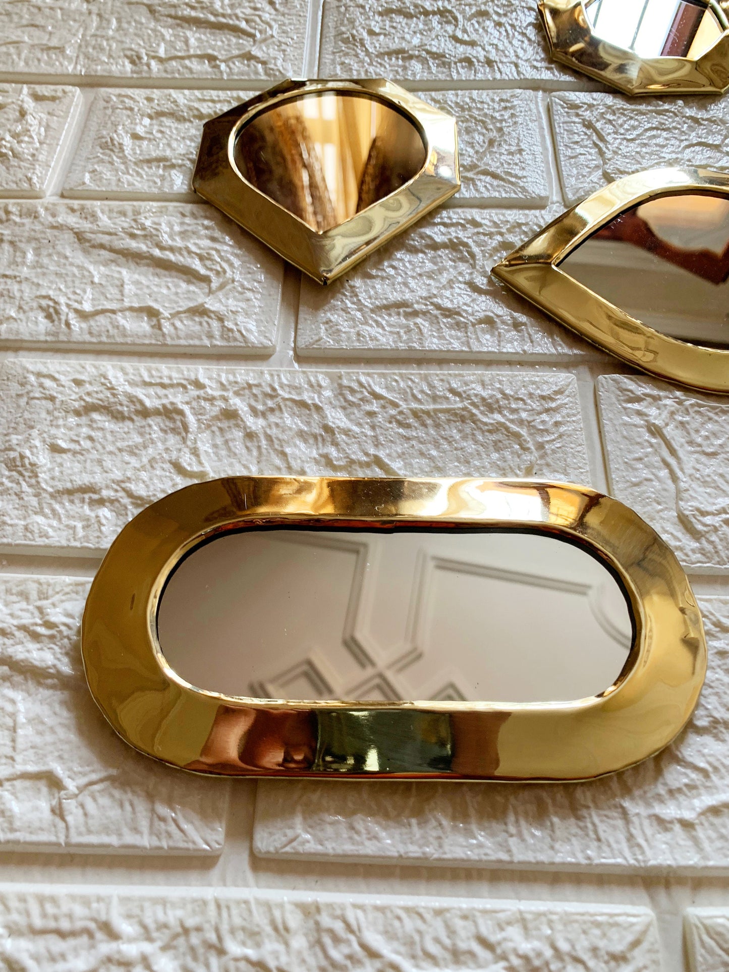 Set of 6 unlacquered Brass Mirror - Decorative Mirror