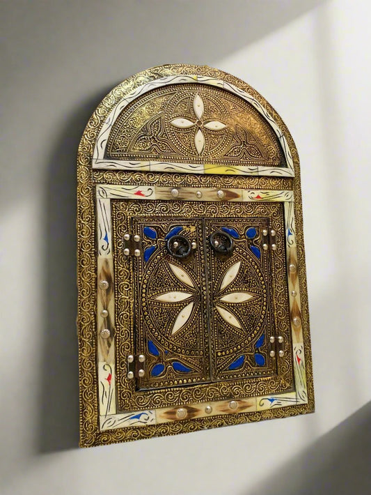 Vintage Moroccan Mirror with Door, Handmade Mirror, Wall Mirrors, Bone Brass Mirror, Hall Mirror, Home Decor, Gifts for Her, Xmas Gift