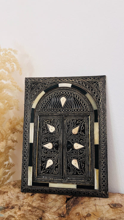 Vintage Moroccan Brass and Bone Wall Mirror - Gifts