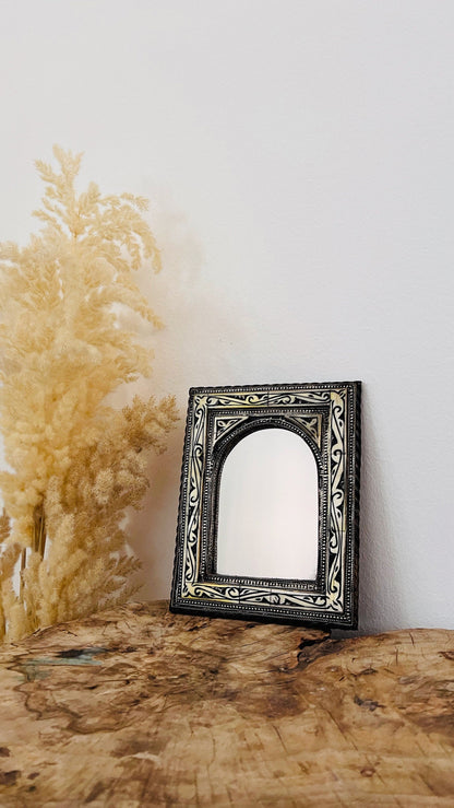 Handmade Moroccan Bone Inlay Wall Mirror - Small Christmas Gift for Her