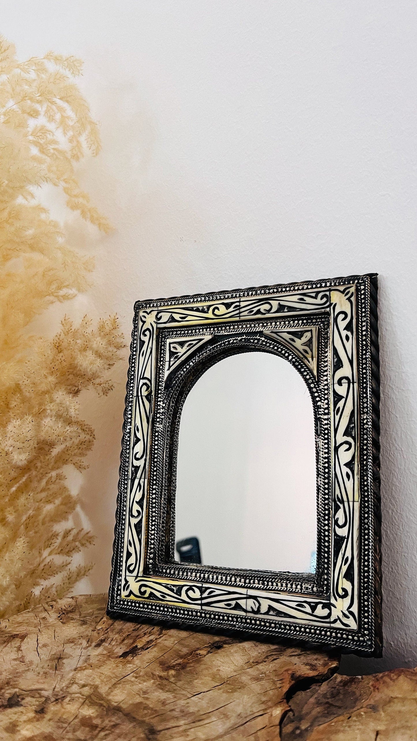 Handmade Moroccan Bone Inlay Wall Mirror - Small Christmas Gift for Her