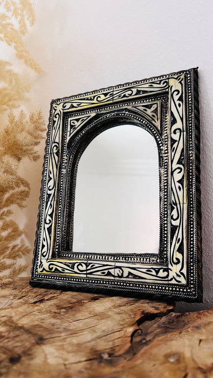 Handmade Moroccan Bone Inlay Wall Mirror - Small Christmas Gift for Her