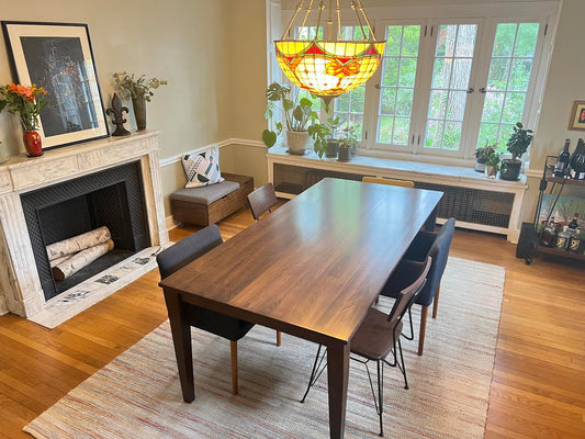 Modern Solid Wood Dining Table With Tapered Post Legs Handmade