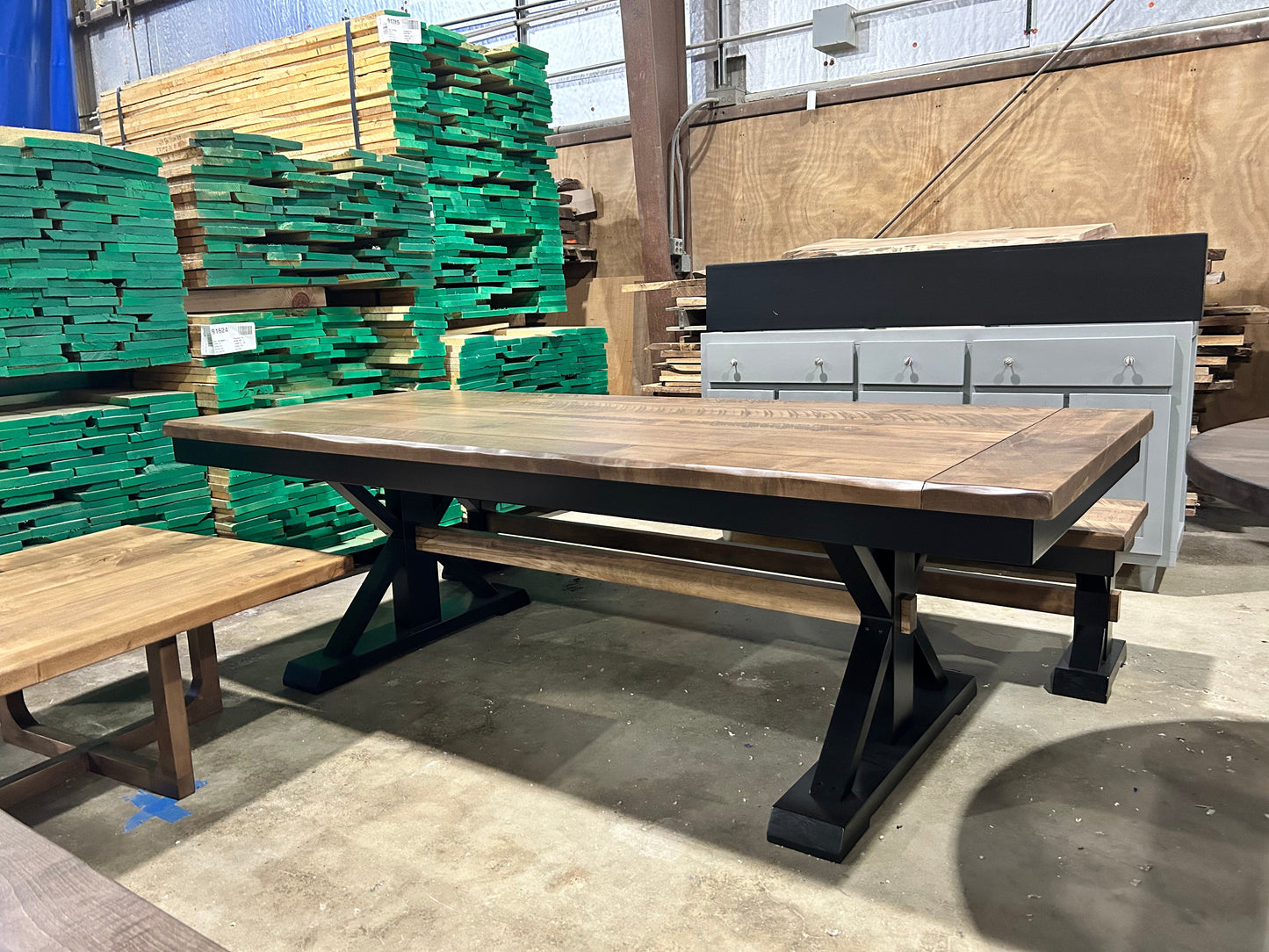 Trestle X Farmhouse Dining Table With Beam Custom Built Unique Dining Room Table