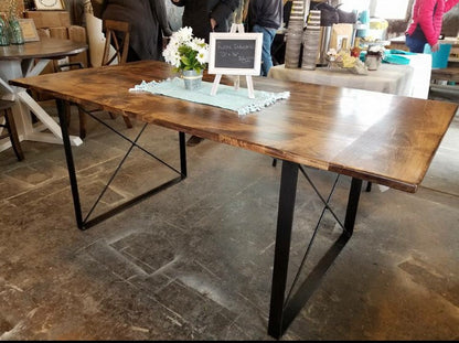 Rustic Industrial Maple Dining Table With Handmade Metal Legs