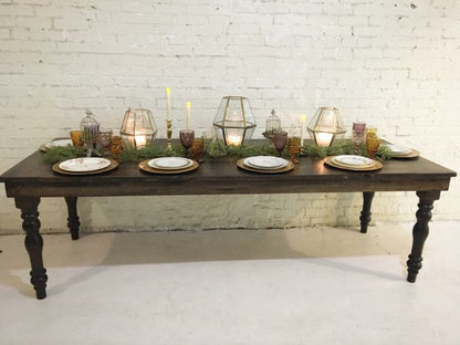 Thick Spindle Farmhouse Dining Table Handmade Custom Built Rustic Wood