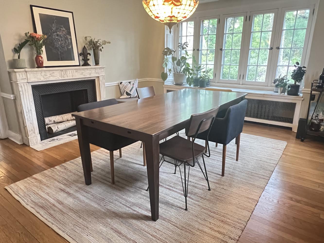 Modern Solid Wood Dining Table With Tapered Post Legs Handmade