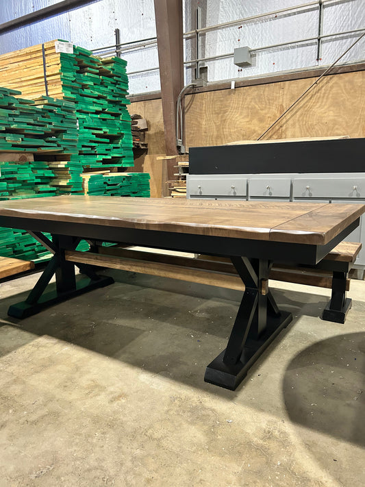 Trestle X Farmhouse Dining Table With Beam Custom Built Unique Dining Room Table