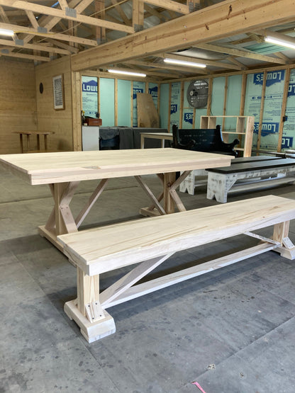 Trestle X Dining Table Farmhouse Handmade Kiln Dried Hardwood Custom Built