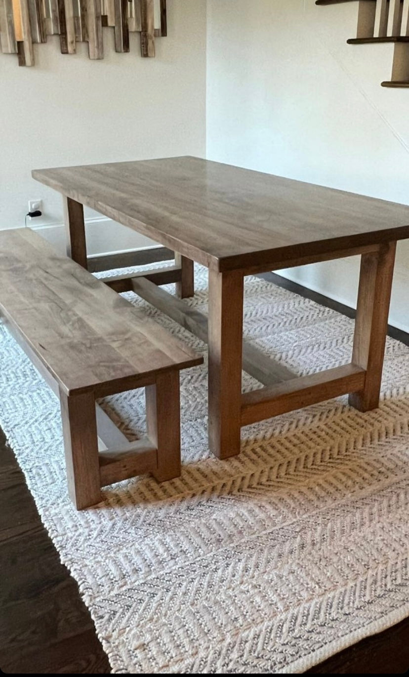 Connected Post Leg Dining Table Handcrafted Solid Wood With Two Inch Top Customizable