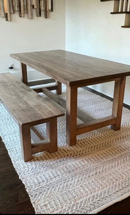 Connected Post Leg Dining Table Handcrafted Solid Wood With Two Inch Top Customizable