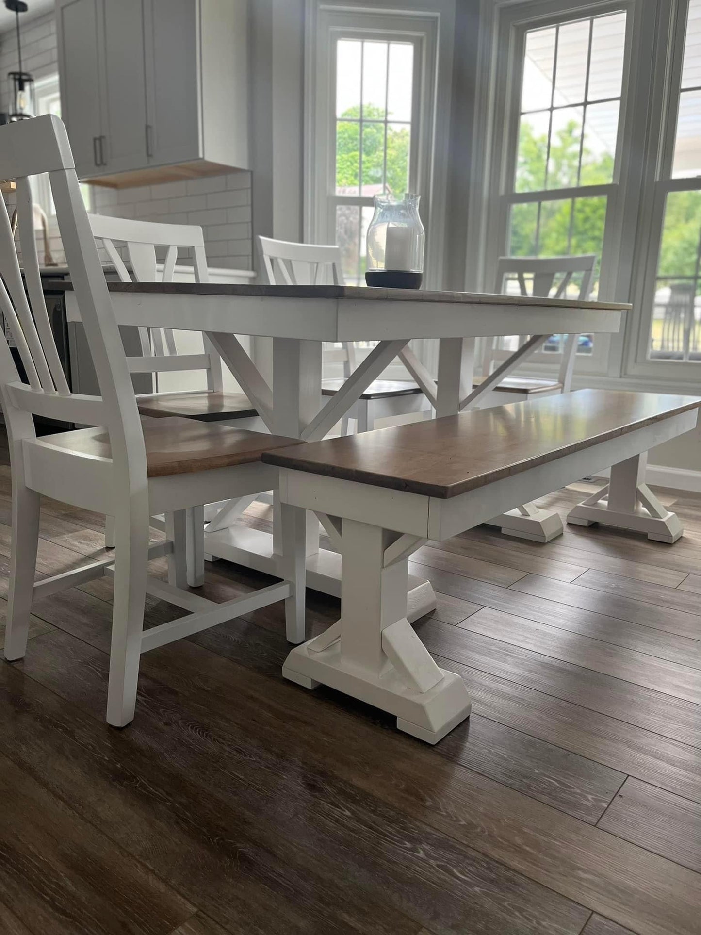 Custom Trestle X Farmhouse Dining Table The Wooden Whale Workshop
