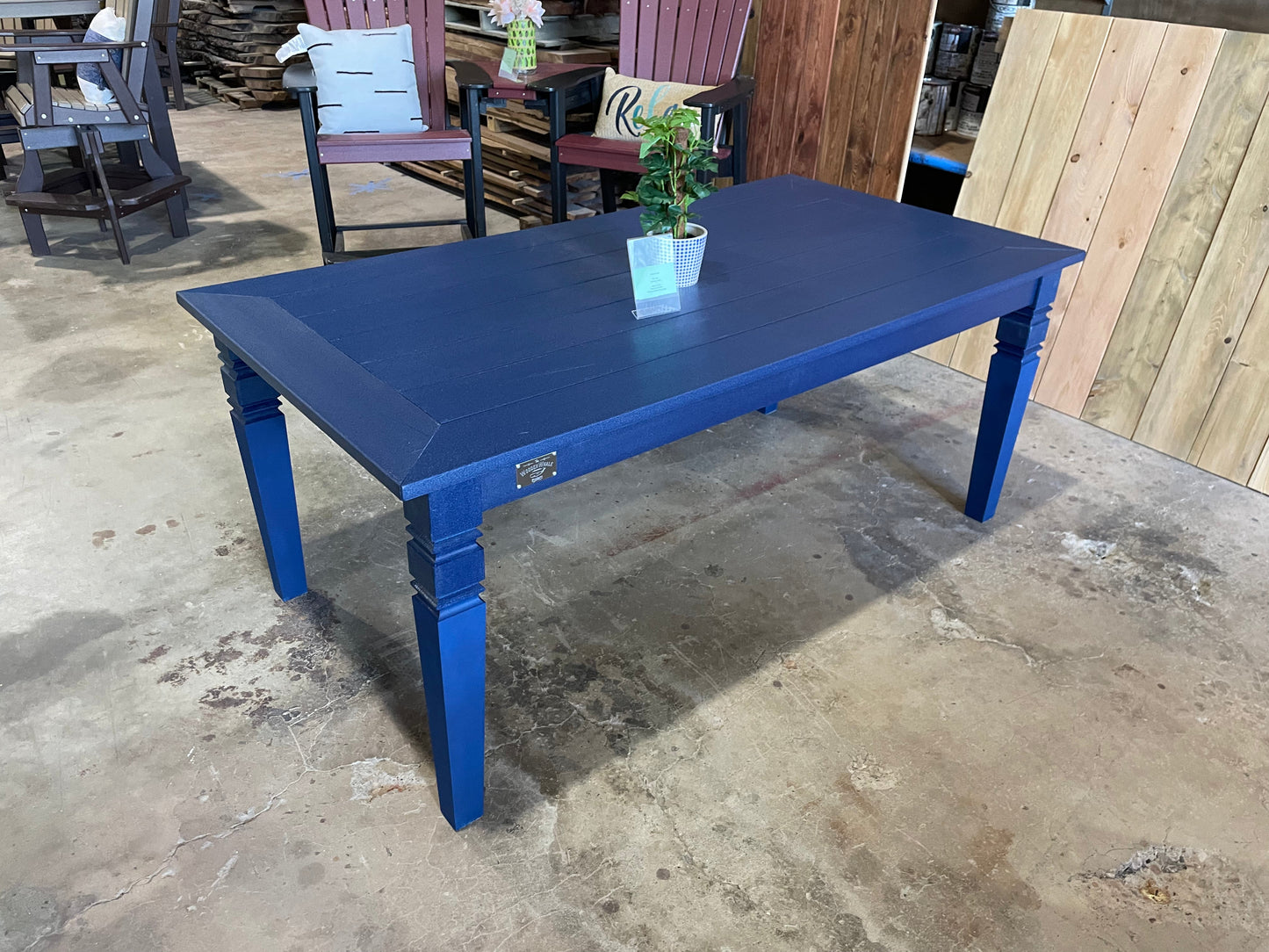 Java Leg Outdoor Dining Table With Custom Wood Grain Finish And Durable Poly Construction