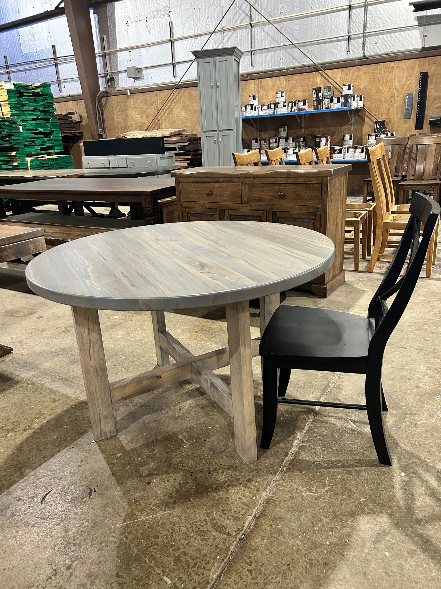 City Loft Dining Table Kiln Maple Top Round Custom Built Oak Finish