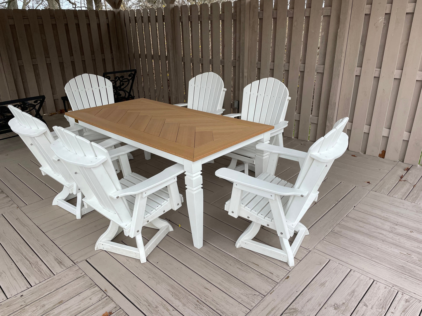 Java Leg Outdoor Dining Table With Custom Wood Grain Finish And Durable Poly Construction