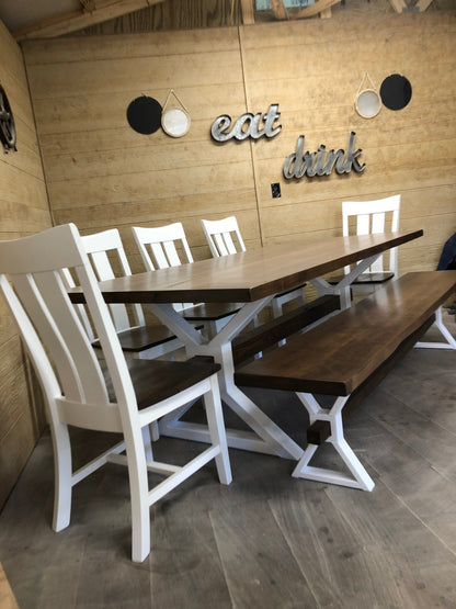 Metal X Beam Dining Table Handcrafted Maple Wood With Industrial Steel Legs