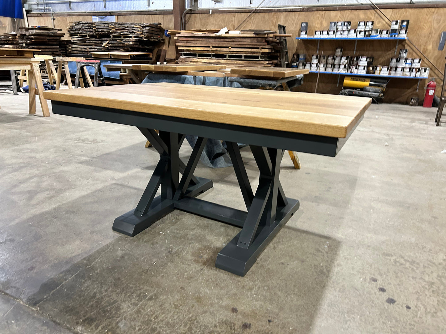 Trestle X Dining Table Farmhouse Handmade Kiln Dried Hardwood Custom Built