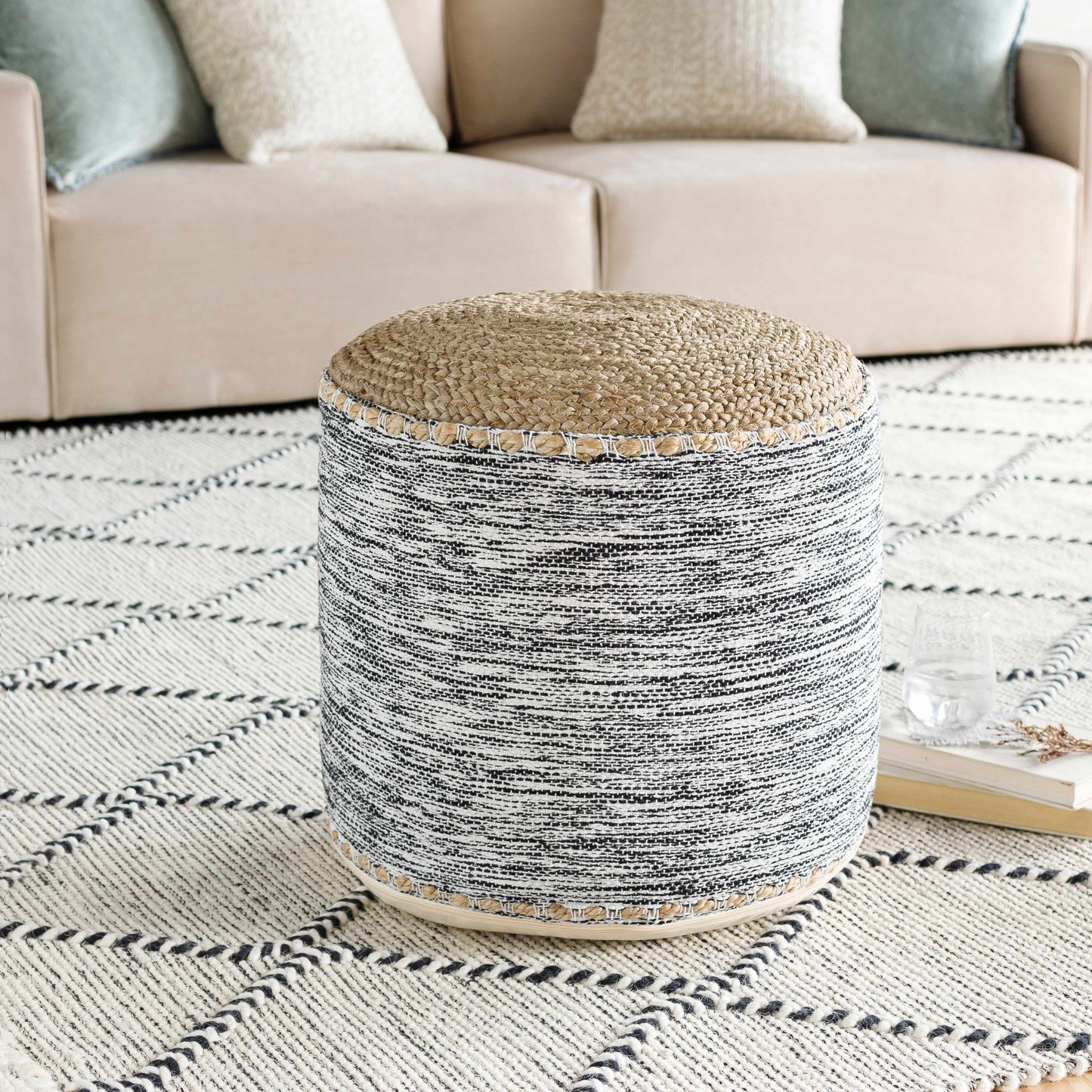 Lavenham Pouf Natural Woven Seat For Coastal And Traditional Interiors Tan Cotton Jute Blend