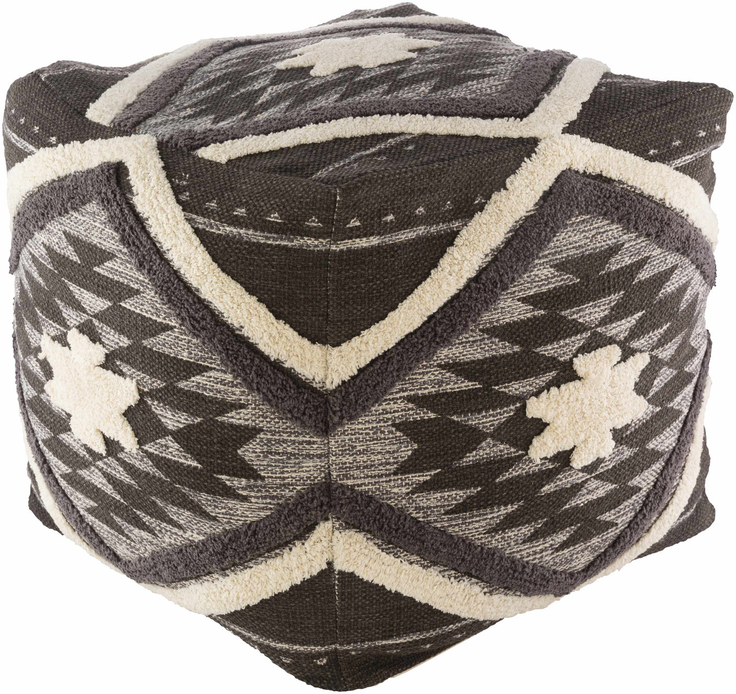 Almondbank Handwoven Beige Cotton Pouf For Bedroom Decor And Soft Seating