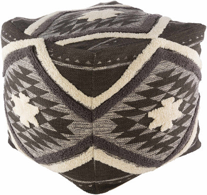 Almondbank Handwoven Beige Cotton Pouf For Bedroom Decor And Soft Seating