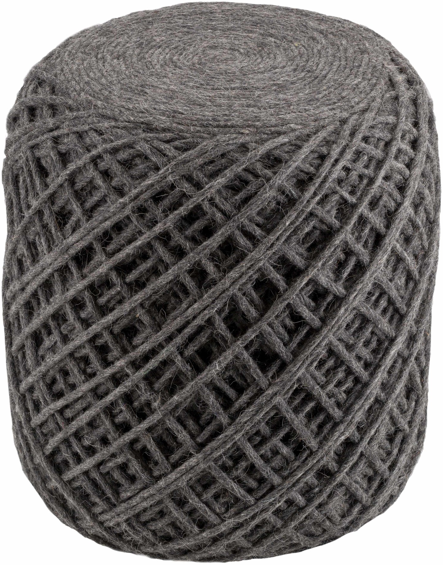 Moapa Charcoal Wool Pouf Hand Woven Accent Seating Stool For Living Rooms And Bedrooms