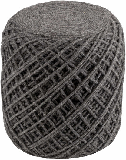 Moapa Charcoal Wool Pouf Hand Woven Accent Seating Stool For Living Rooms And Bedrooms