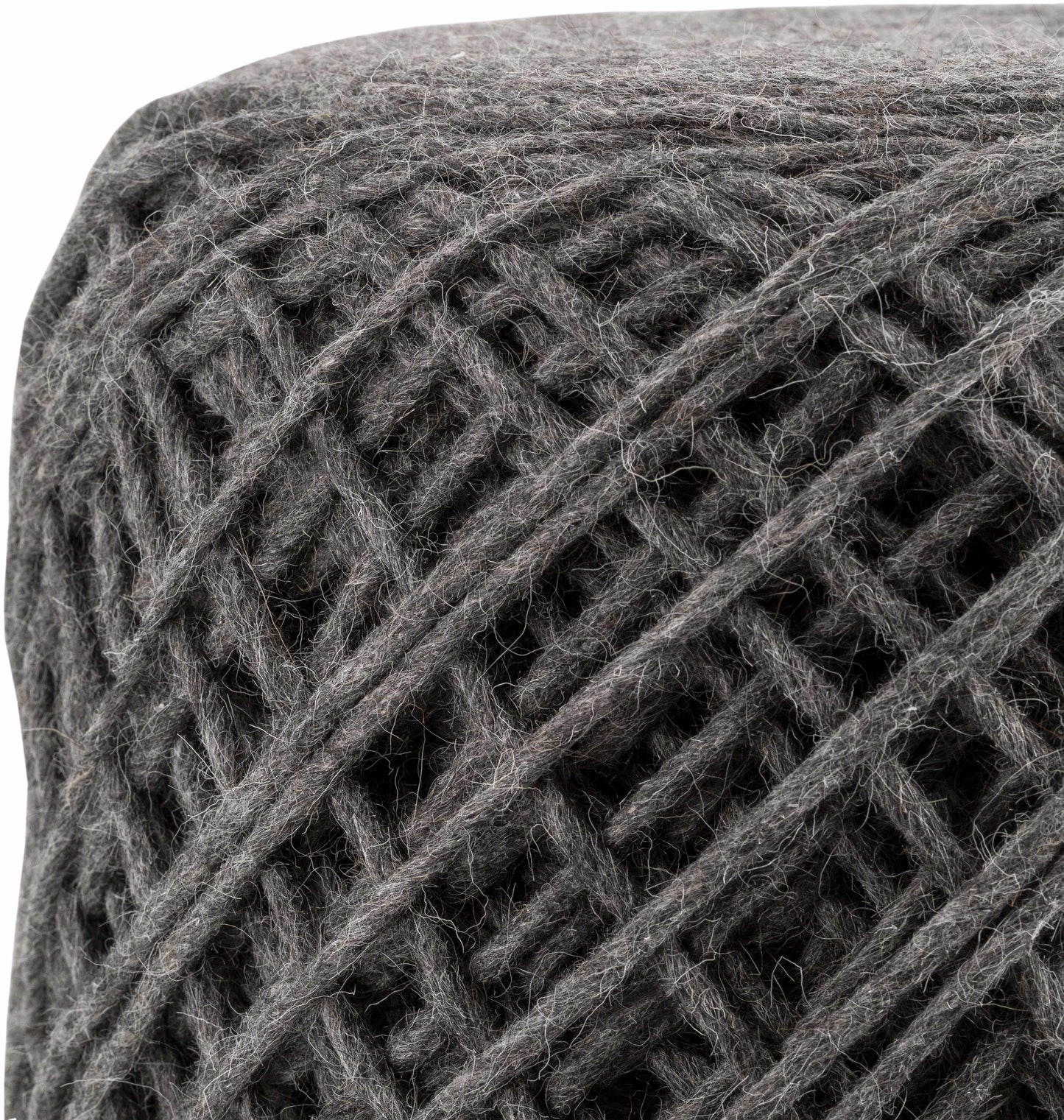 Moapa Charcoal Wool Pouf Hand Woven Accent Seating Stool For Living Rooms And Bedrooms